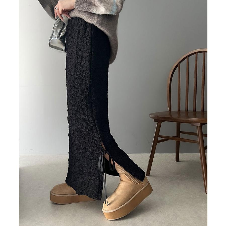 ボトムス スカート レディース ジャガード 素材 サイド スリット バレエコア リボン SK ロング 丈 ナローシルエット スタイルアップ ウエスト | classicalelf | 11