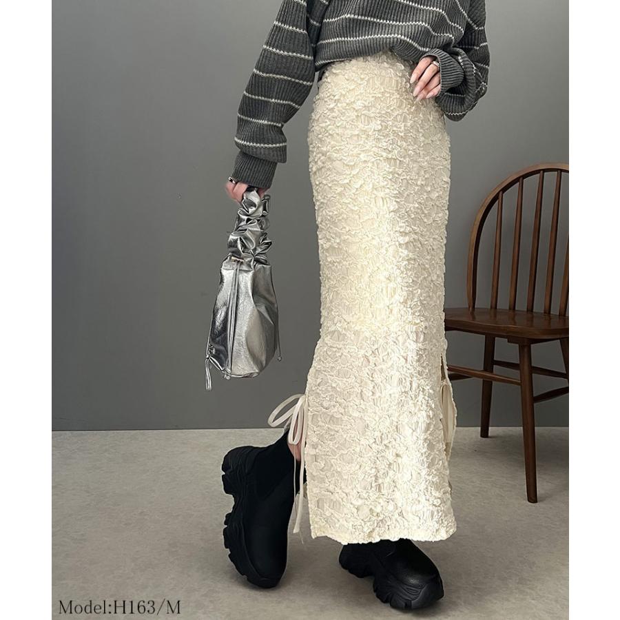 ボトムス スカート レディース ジャガード 素材 サイド スリット バレエコア リボン SK ロング 丈 ナローシルエット スタイルアップ ウエスト | classicalelf | 02