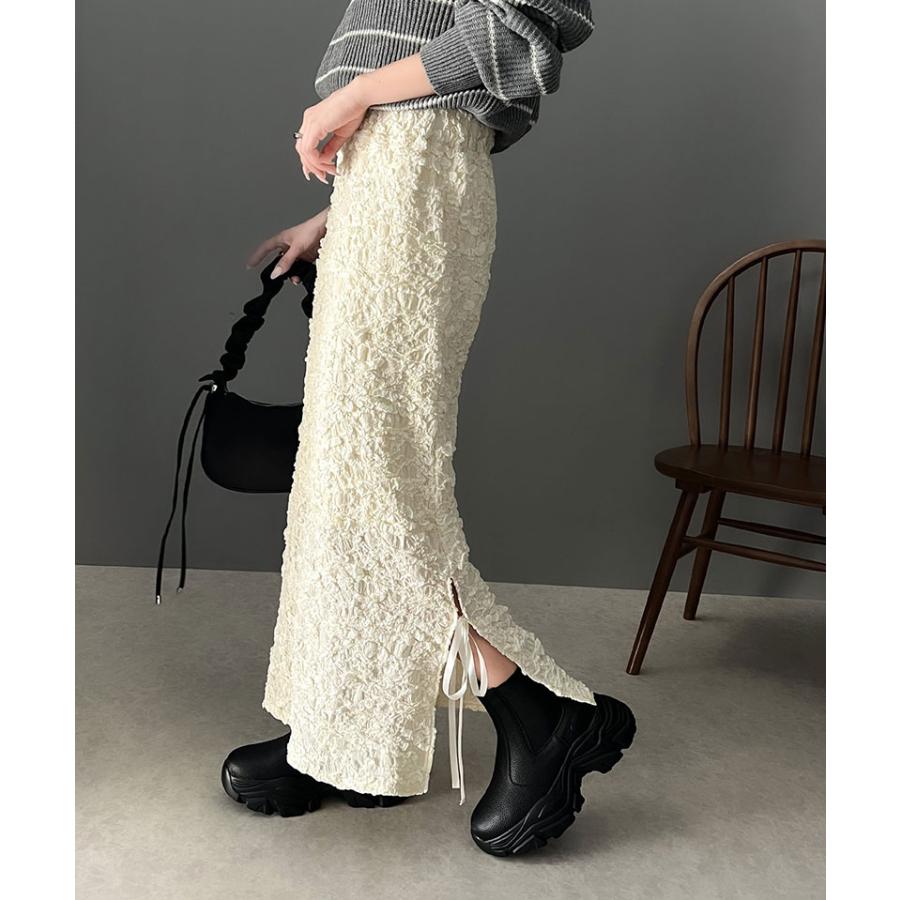 ボトムス スカート レディース ジャガード 素材 サイド スリット バレエコア リボン SK ロング 丈 ナローシルエット スタイルアップ ウエスト | classicalelf | 03