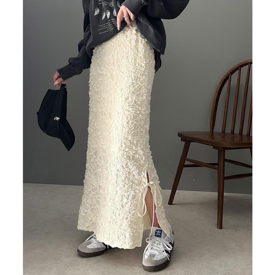 ボトムス スカート レディース ジャガード 素材 サイド スリット バレエコア リボン SK ロング 丈 ナローシルエット スタイルアップ ウエスト | classicalelf | 04