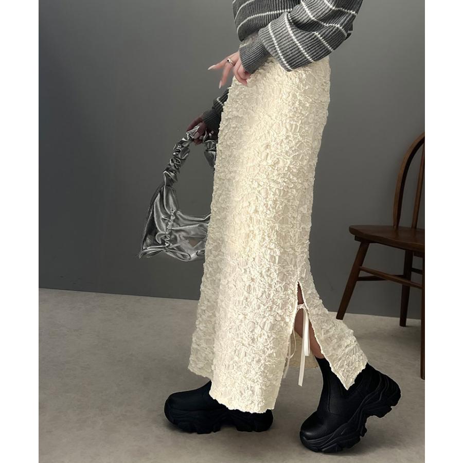 ボトムス スカート レディース ジャガード 素材 サイド スリット バレエコア リボン SK ロング 丈 ナローシルエット スタイルアップ ウエスト | classicalelf | 05