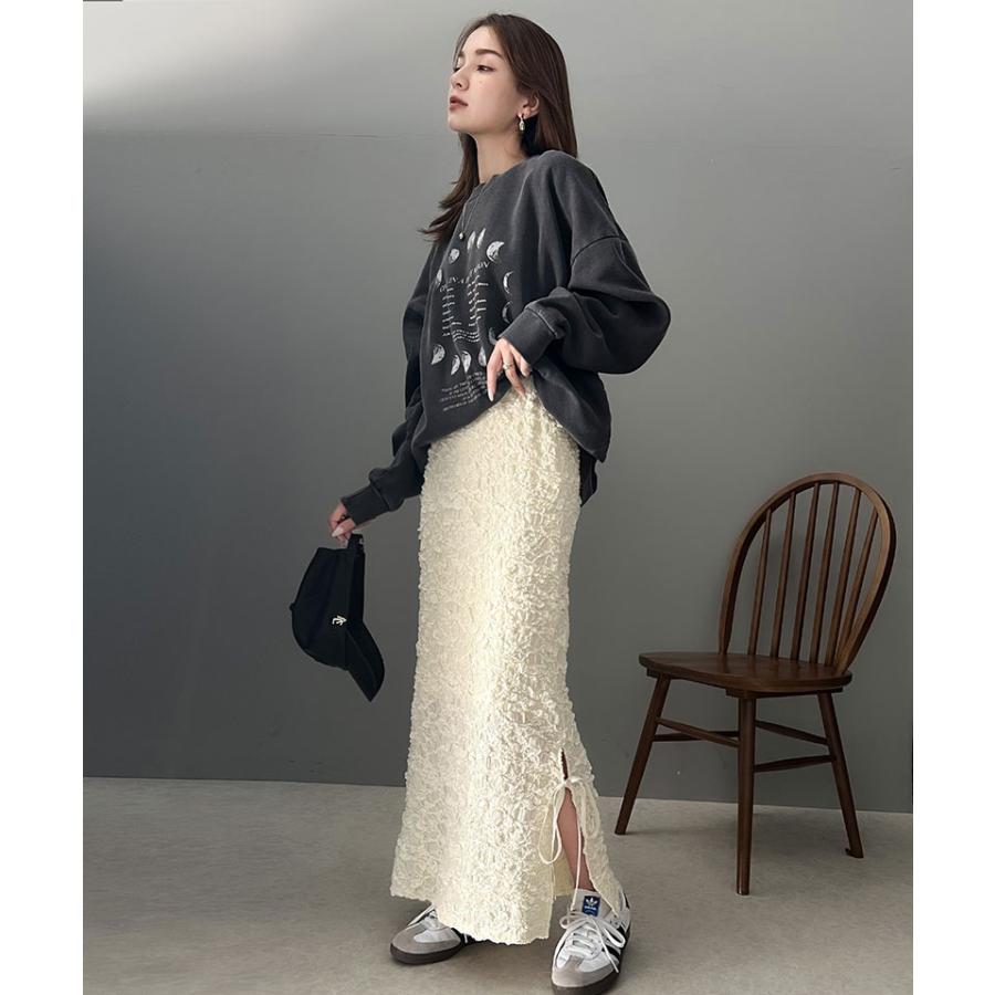 ボトムス スカート レディース ジャガード 素材 サイド スリット バレエコア リボン SK ロング 丈 ナローシルエット スタイルアップ ウエスト | classicalelf | 06