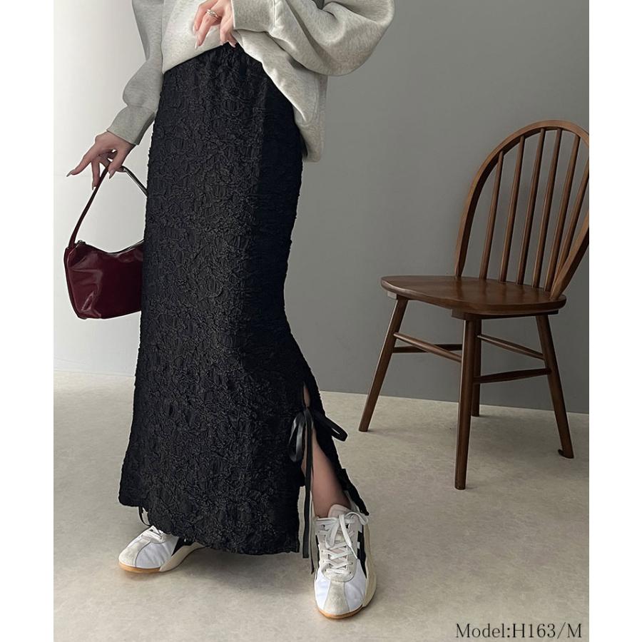 ボトムス スカート レディース ジャガード 素材 サイド スリット バレエコア リボン SK ロング 丈 ナローシルエット スタイルアップ ウエスト | classicalelf | 07