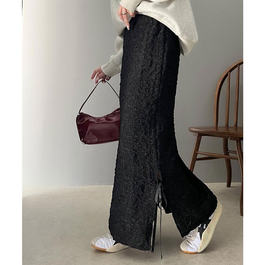 ボトムス スカート レディース ジャガード 素材 サイド スリット バレエコア リボン SK ロング 丈 ナローシルエット スタイルアップ ウエスト | classicalelf | 08