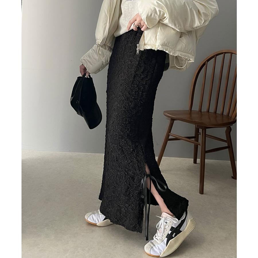 ボトムス スカート レディース ジャガード 素材 サイド スリット バレエコア リボン SK ロング 丈 ナローシルエット スタイルアップ ウエスト | classicalelf | 09