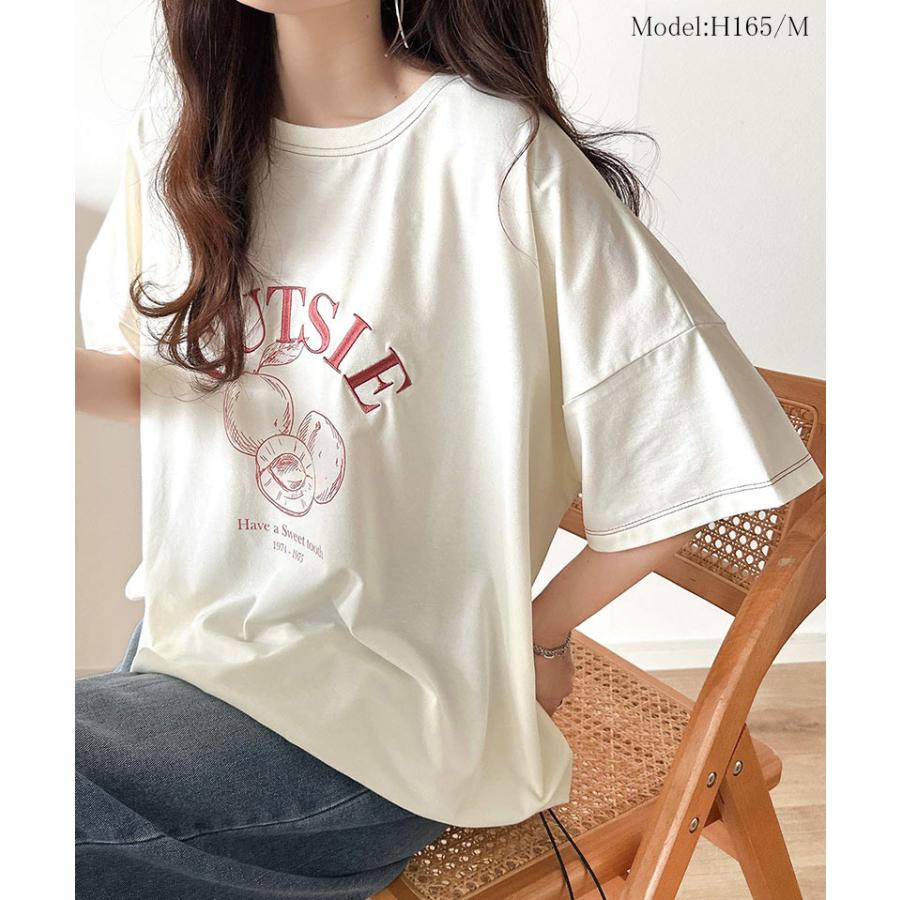 【 クラシカルエルフ classical elf 】 tシャツ レディース 半袖 トップス カットソー フルーツグラフィック 裾ドロスト 前後2way タイト ゆったり | classicalelf | 02