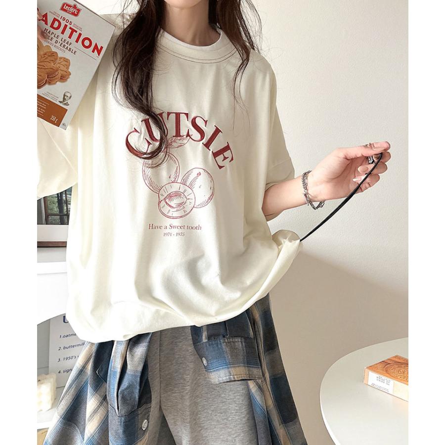 【 クラシカルエルフ classical elf 】 tシャツ レディース 半袖 トップス カットソー フルーツグラフィック 裾ドロスト 前後2way タイト ゆったり | classicalelf | 03