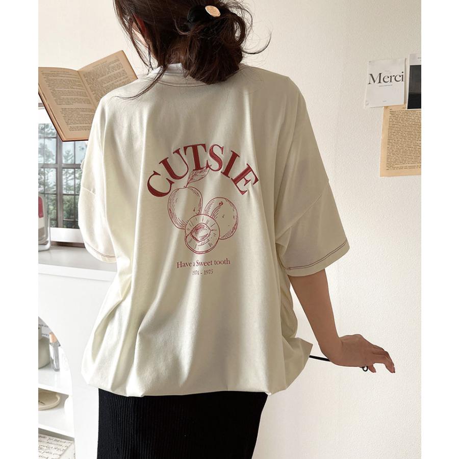 【 クラシカルエルフ classical elf 】 tシャツ レディース 半袖 トップス カットソー フルーツグラフィック 裾ドロスト 前後2way タイト ゆったり | classicalelf | 05