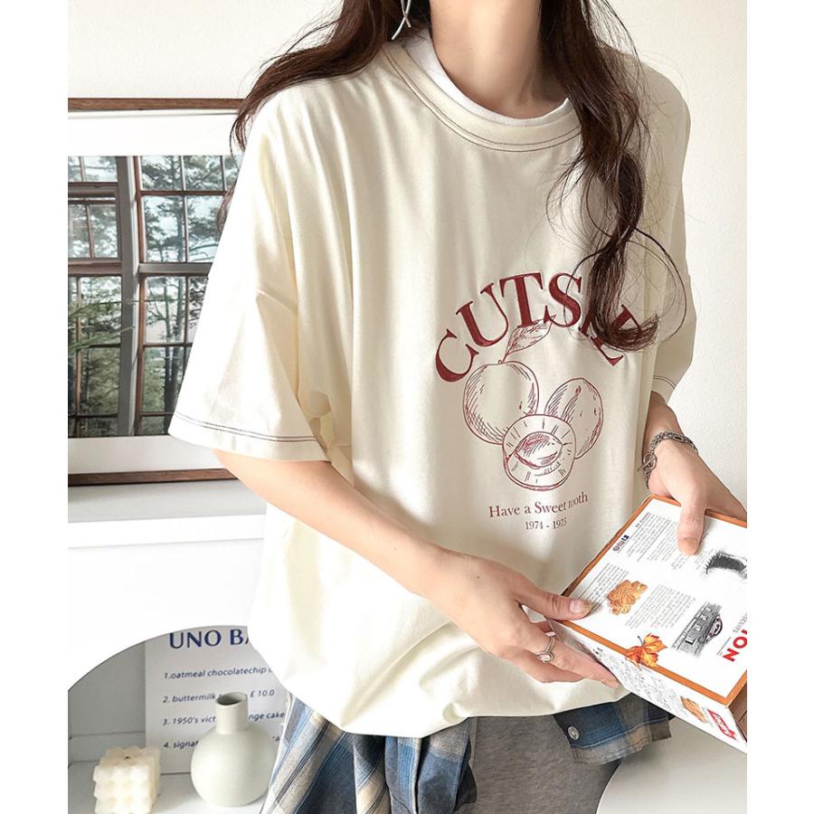 【 クラシカルエルフ classical elf 】 tシャツ レディース 半袖 トップス カットソー フルーツグラフィック 裾ドロスト 前後2way タイト ゆったり | classicalelf | 06