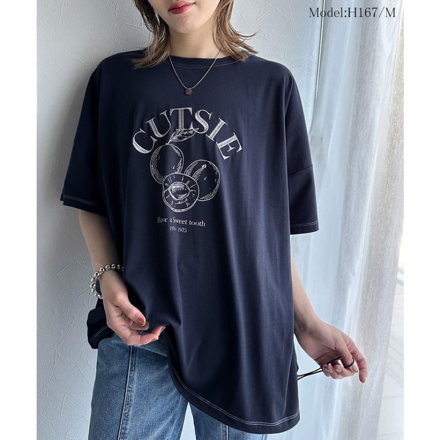 【 クラシカルエルフ classical elf 】 tシャツ レディース 半袖 トップス カットソー フルーツグラフィック 裾ドロスト 前後2way タイト ゆったり | classicalelf | 07