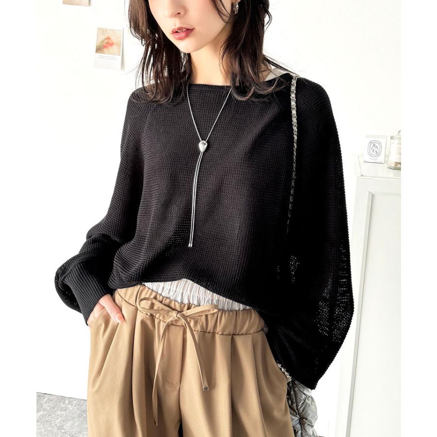 トップス Tシャツ レディース 程よい透け感 オーバーサイズ ワッフル 編み ドルマン 袖 ボートネック ニット プルオーバー 長袖 レトロ | classicalelf | 06