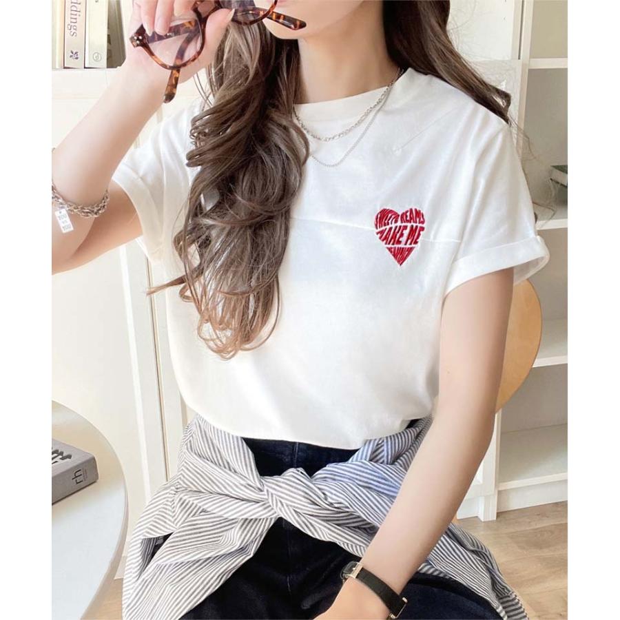 【 クラシカルエルフ classical elf 】 tシャツ レディース 半袖 タックデザイン ハート 刺繍 天竺素材 フレンチ スリーブ 半袖 カットソー 着回し | classicalelf | 02