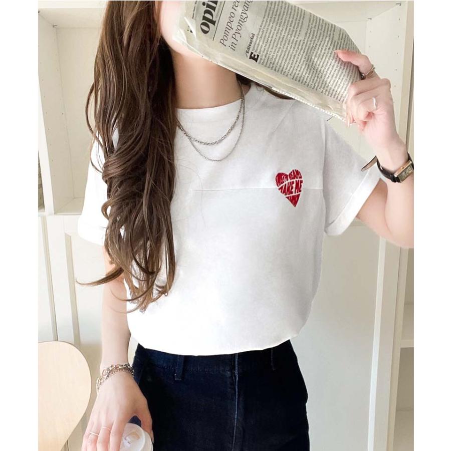 【 クラシカルエルフ classical elf 】 tシャツ レディース 半袖 タックデザイン ハート 刺繍 天竺素材 フレンチ スリーブ 半袖 カットソー 着回し | classicalelf | 03