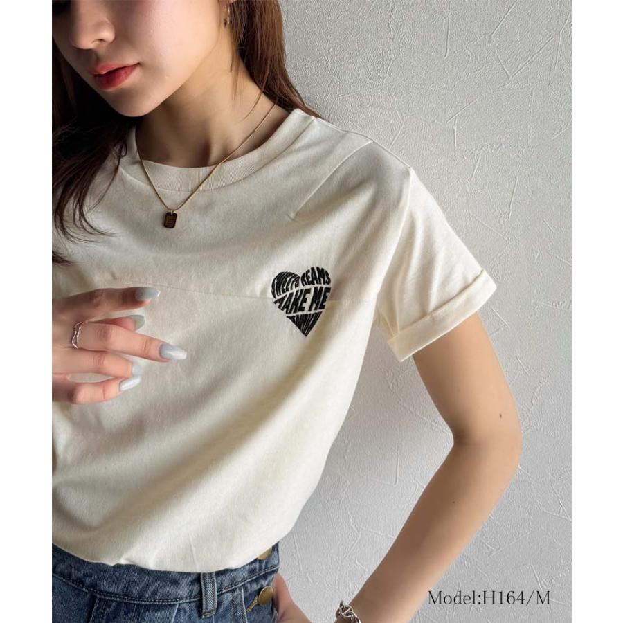 【 クラシカルエルフ classical elf 】 tシャツ レディース 半袖 タックデザイン ハート 刺繍 天竺素材 フレンチ スリーブ 半袖 カットソー 着回し | classicalelf | 04