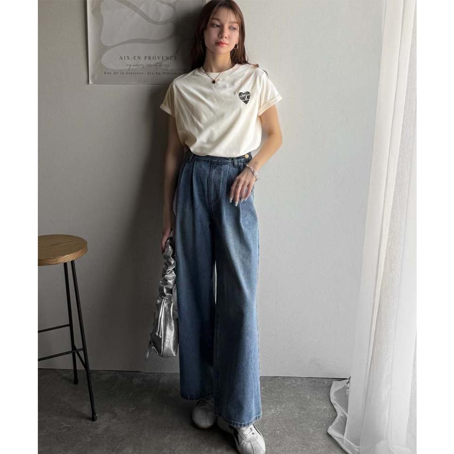 【 クラシカルエルフ classical elf 】 tシャツ レディース 半袖 タックデザイン ハート 刺繍 天竺素材 フレンチ スリーブ 半袖 カットソー 着回し | classicalelf | 05