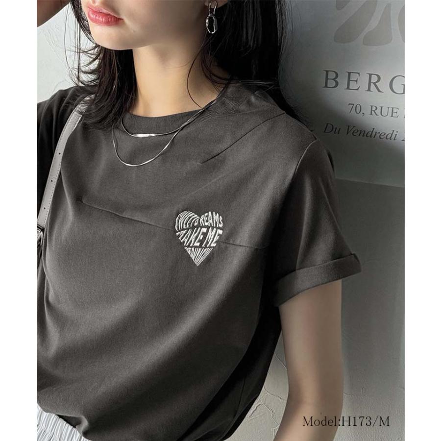 【 クラシカルエルフ classical elf 】 tシャツ レディース 半袖 タックデザイン ハート 刺繍 天竺素材 フレンチ スリーブ 半袖 カットソー 着回し | classicalelf | 07