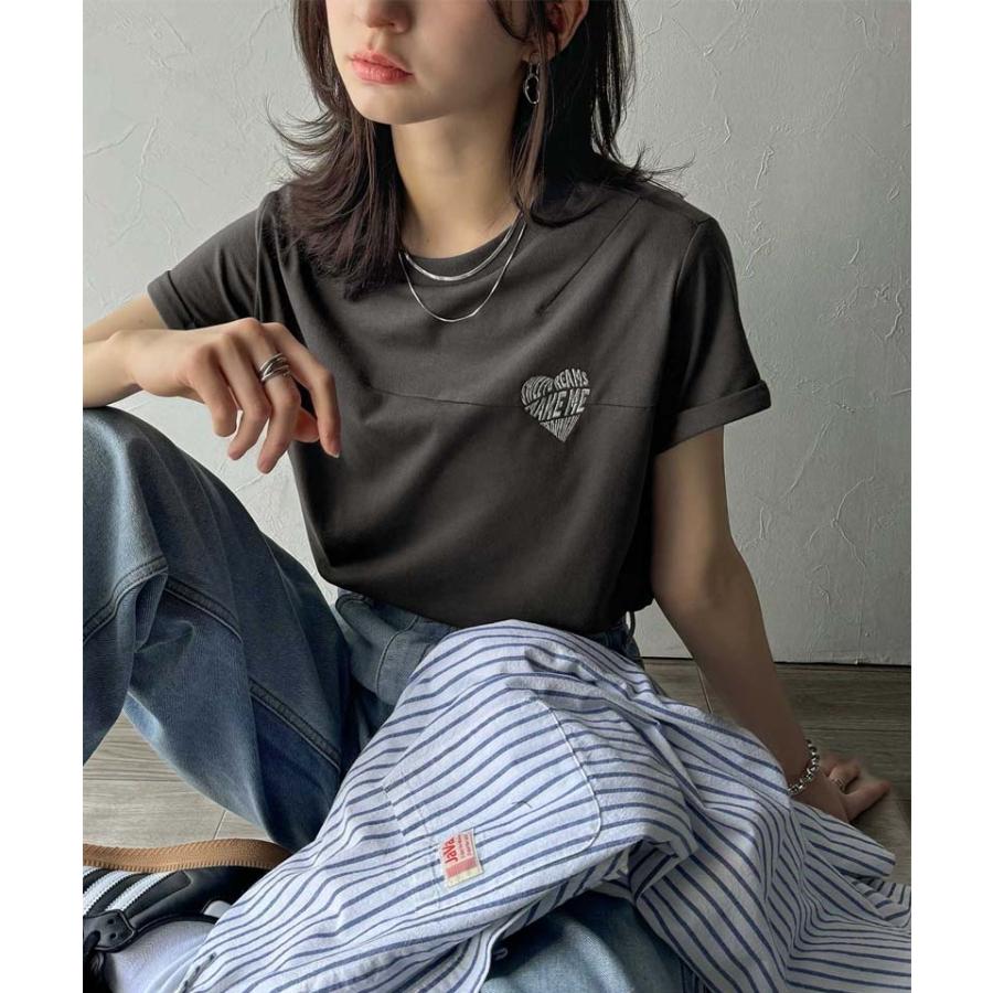【 クラシカルエルフ classical elf 】 tシャツ レディース 半袖 タックデザイン ハート 刺繍 天竺素材 フレンチ スリーブ 半袖 カットソー 着回し | classicalelf | 08