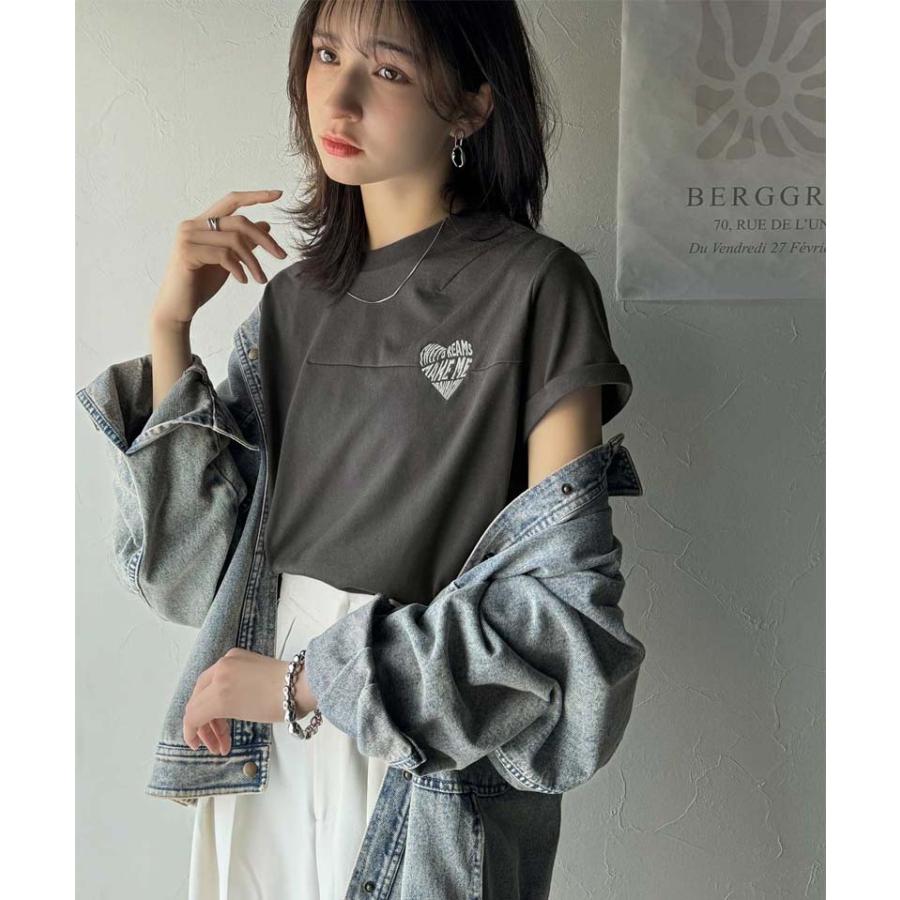 【 クラシカルエルフ classical elf 】 tシャツ レディース 半袖 タックデザイン ハート 刺繍 天竺素材 フレンチ スリーブ 半袖 カットソー 着回し | classicalelf | 09