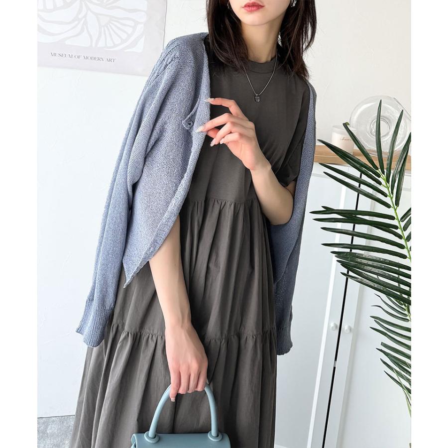 ワンピース 夏 レディース 接触冷感 布帛 ドッキング 袖 フリル ティアード ワンピ ロング丈 体型カバー オーバーサイズ 大きいサイズ 春 夏 | classicalelf | 11