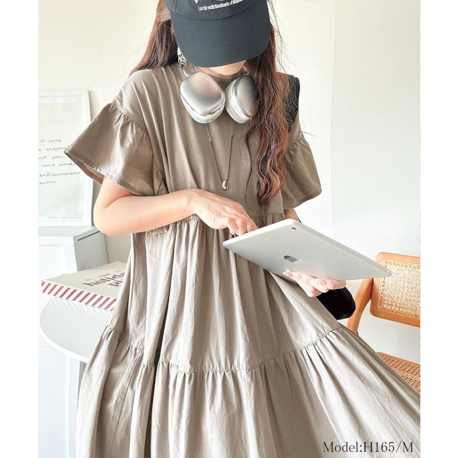 ワンピース 夏 レディース 接触冷感 布帛 ドッキング 袖 フリル ティアード ワンピ ロング丈 体型カバー オーバーサイズ 大きいサイズ 春 夏 | classicalelf | 12