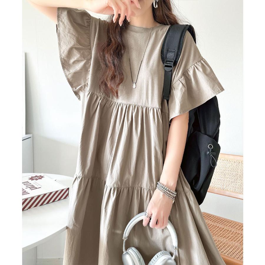 ワンピース 夏 レディース 接触冷感 布帛 ドッキング 袖 フリル ティアード ワンピ ロング丈 体型カバー オーバーサイズ 大きいサイズ 春 夏 | classicalelf | 15