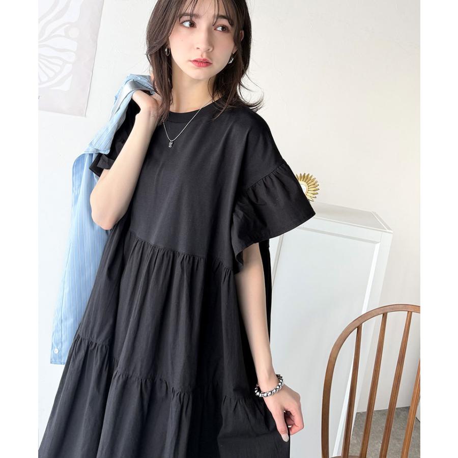 ワンピース 夏 レディース 接触冷感 布帛 ドッキング 袖 フリル ティアード ワンピ ロング丈 体型カバー オーバーサイズ 大きいサイズ 春 夏 | classicalelf | 05