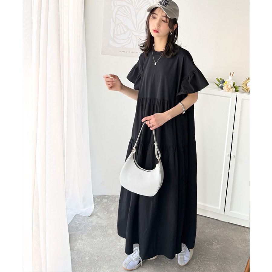 ワンピース 夏 レディース 接触冷感 布帛 ドッキング 袖 フリル ティアード ワンピ ロング丈 体型カバー オーバーサイズ 大きいサイズ 春 夏 | classicalelf | 06