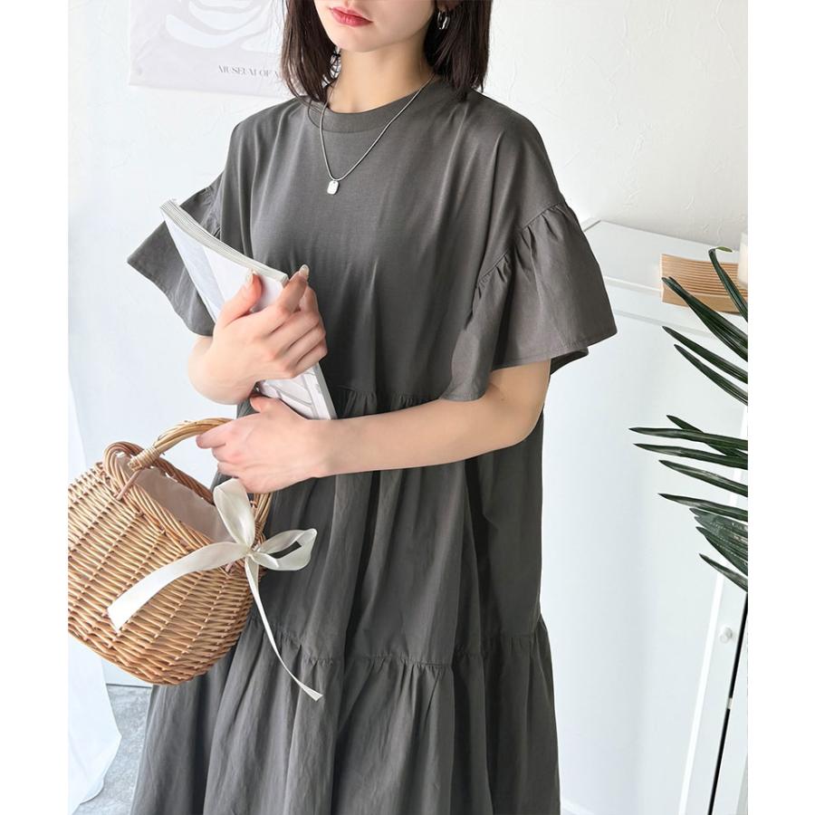 ワンピース 夏 レディース 接触冷感 布帛 ドッキング 袖 フリル ティアード ワンピ ロング丈 体型カバー オーバーサイズ 大きいサイズ 春 夏 | classicalelf | 08