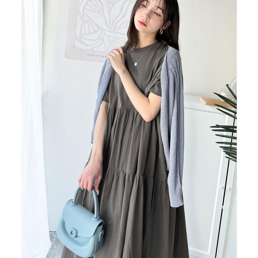 ワンピース 夏 レディース 接触冷感 布帛 ドッキング 袖 フリル ティアード ワンピ ロング丈 体型カバー オーバーサイズ 大きいサイズ 春 夏 | classicalelf | 09