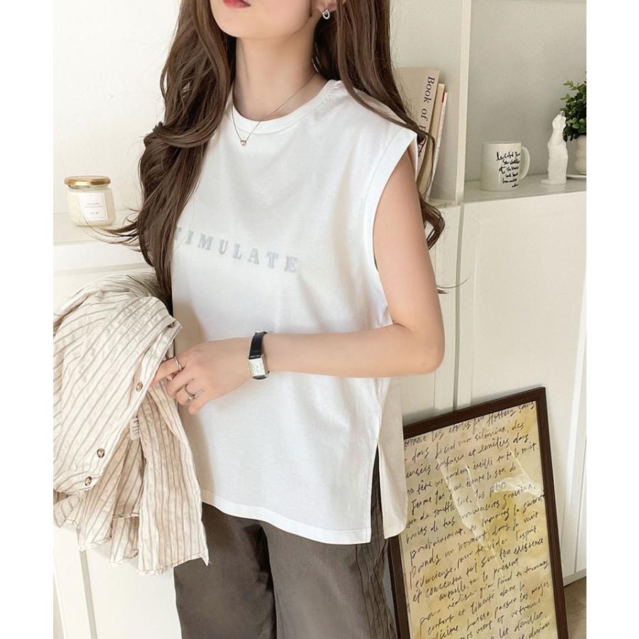 【 クラシカルエルフ classical elf 】 tシャツ レディース 半袖 トップス カットソー 夏 上品 ノースリーブ シンプル 洗練 大人 レターロゴプリント | classicalelf | 04