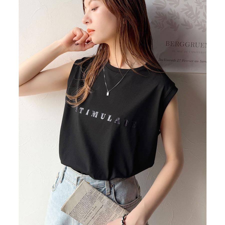 【 クラシカルエルフ classical elf 】 tシャツ レディース 半袖 トップス カットソー 夏 上品 ノースリーブ シンプル 洗練 大人 レターロゴプリント | classicalelf | 06