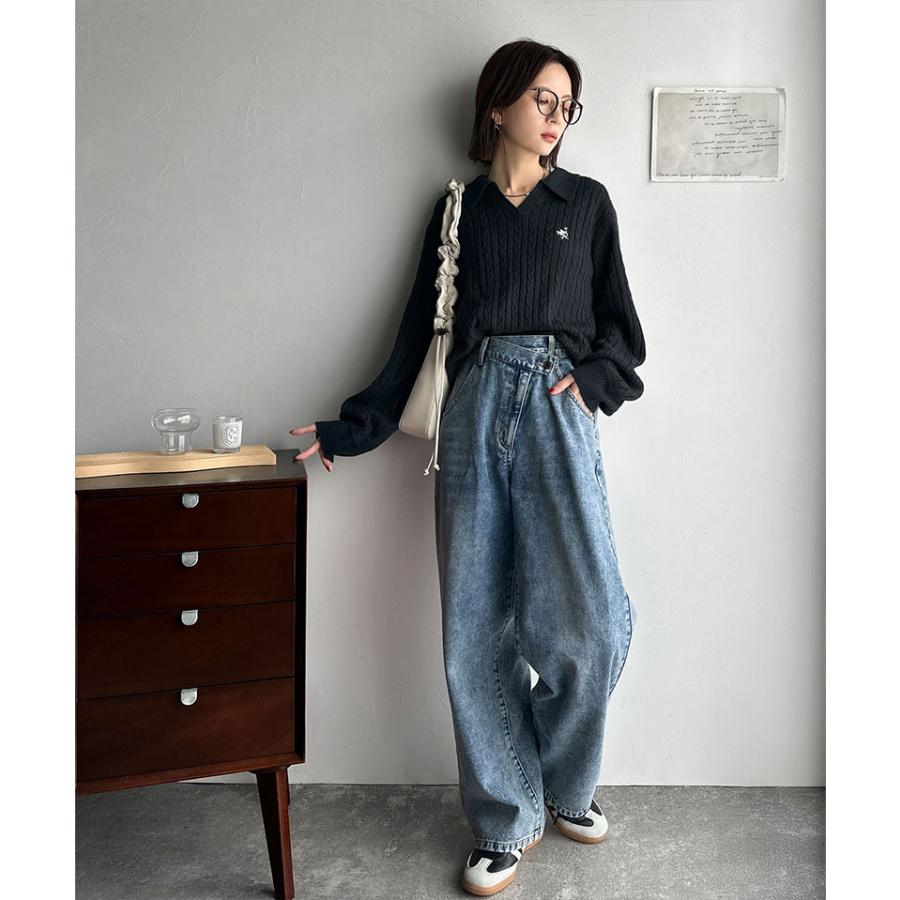 【 クラシカルエルフ classical elf 】ニット レディース 長袖 トップス 品よく華やぐ 胸 刺繍 ケーブル 編み ポロ 襟 スキッパーニット ボリューム | classicalelf | 13