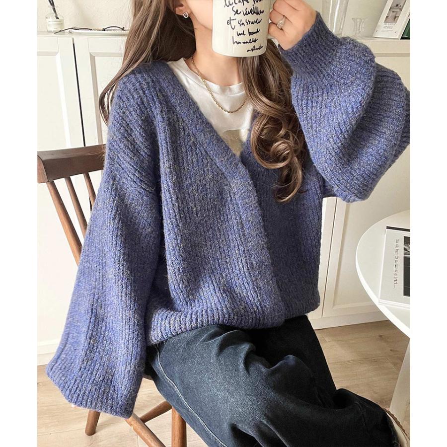 【 クラシカルエルフ classical elf 】カーディガン レディース 秋冬 トップス 比翼 V ネック メランジ 糸 ふんわり ミックス ニットカーデ 長袖 | classicalelf | 12