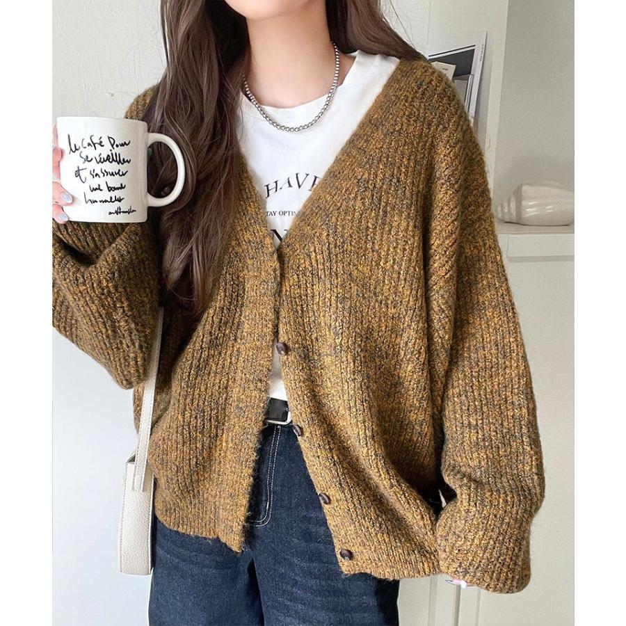 【 クラシカルエルフ classical elf 】カーディガン レディース 秋冬 トップス 比翼 V ネック メランジ 糸 ふんわり ミックス ニットカーデ 長袖 | classicalelf | 14