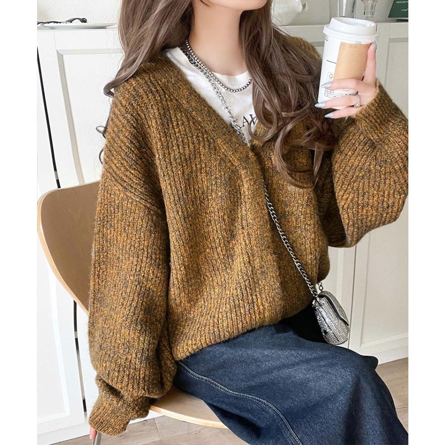 【 クラシカルエルフ classical elf 】カーディガン レディース 秋冬 トップス 比翼 V ネック メランジ 糸 ふんわり ミックス ニットカーデ 長袖 | classicalelf | 15