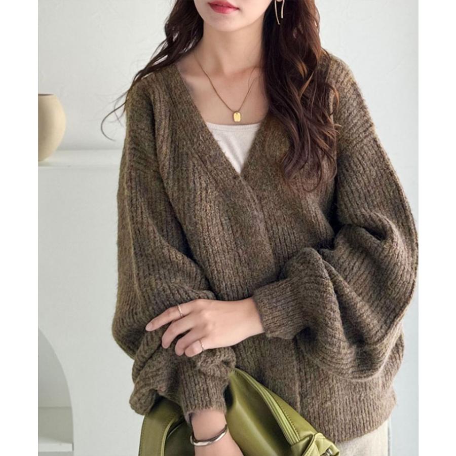 【 クラシカルエルフ classical elf 】カーディガン レディース 秋冬 トップス 比翼 V ネック メランジ 糸 ふんわり ミックス ニットカーデ 長袖 | classicalelf | 05