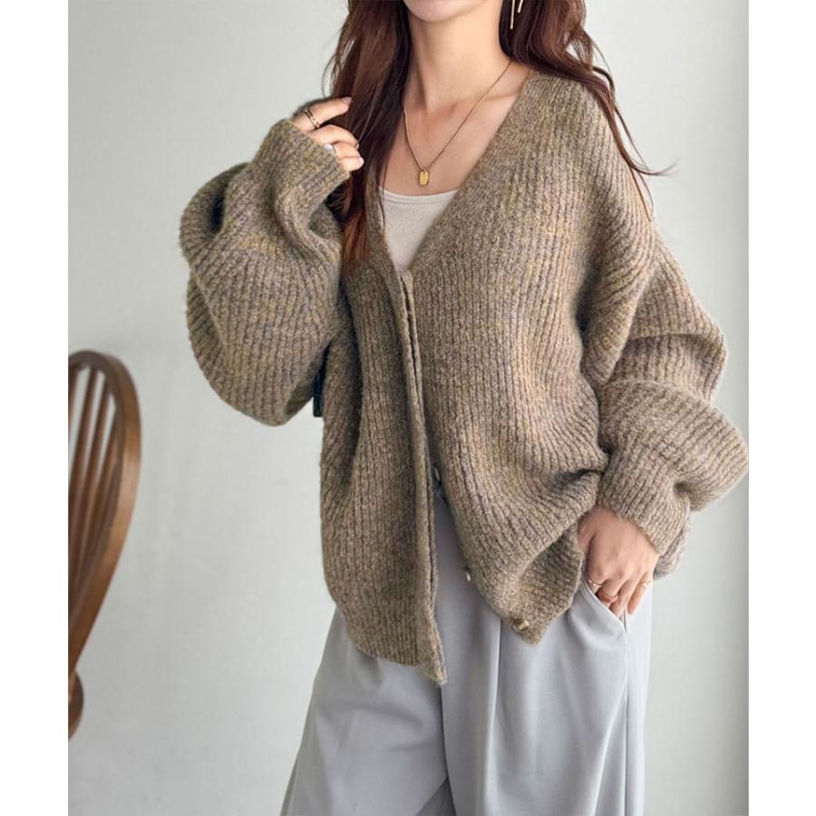 【 クラシカルエルフ classical elf 】カーディガン レディース 秋冬 トップス 比翼 V ネック メランジ 糸 ふんわり ミックス ニットカーデ 長袖 | classicalelf | 09