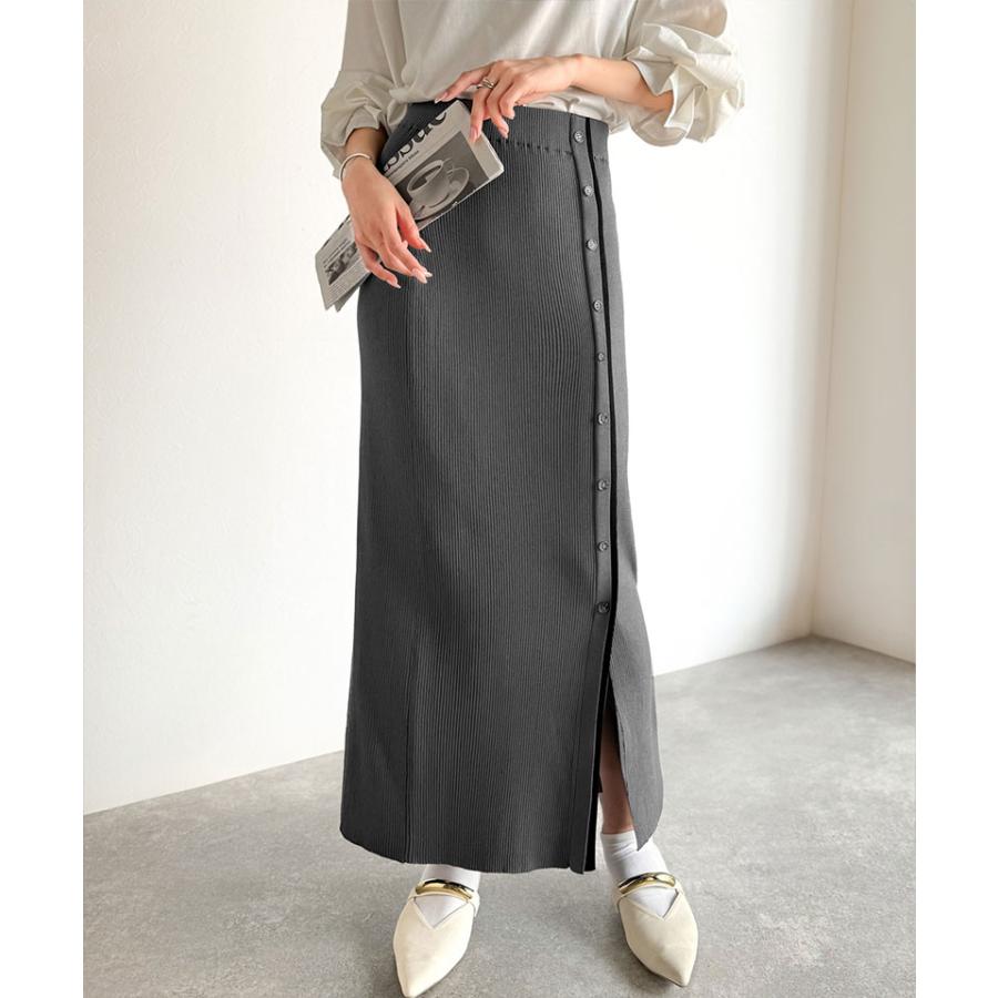 【 クラシカルエルフ classical elf 】 スカート ロング 秋冬 レディース ボトムス 前後 2way 配色 ボタン ライン リブスカート ロング丈 タイト | classicalelf | 11