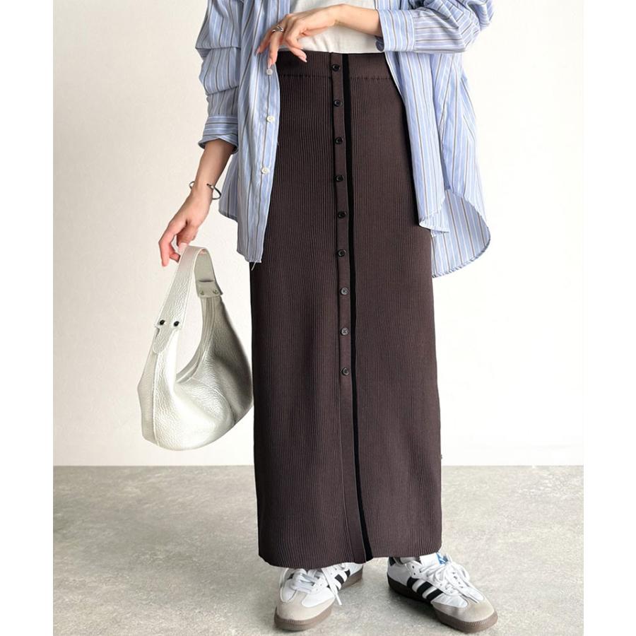 【 クラシカルエルフ classical elf 】 スカート ロング 秋冬 レディース ボトムス 前後 2way 配色 ボタン ライン リブスカート ロング丈 タイト | classicalelf | 13