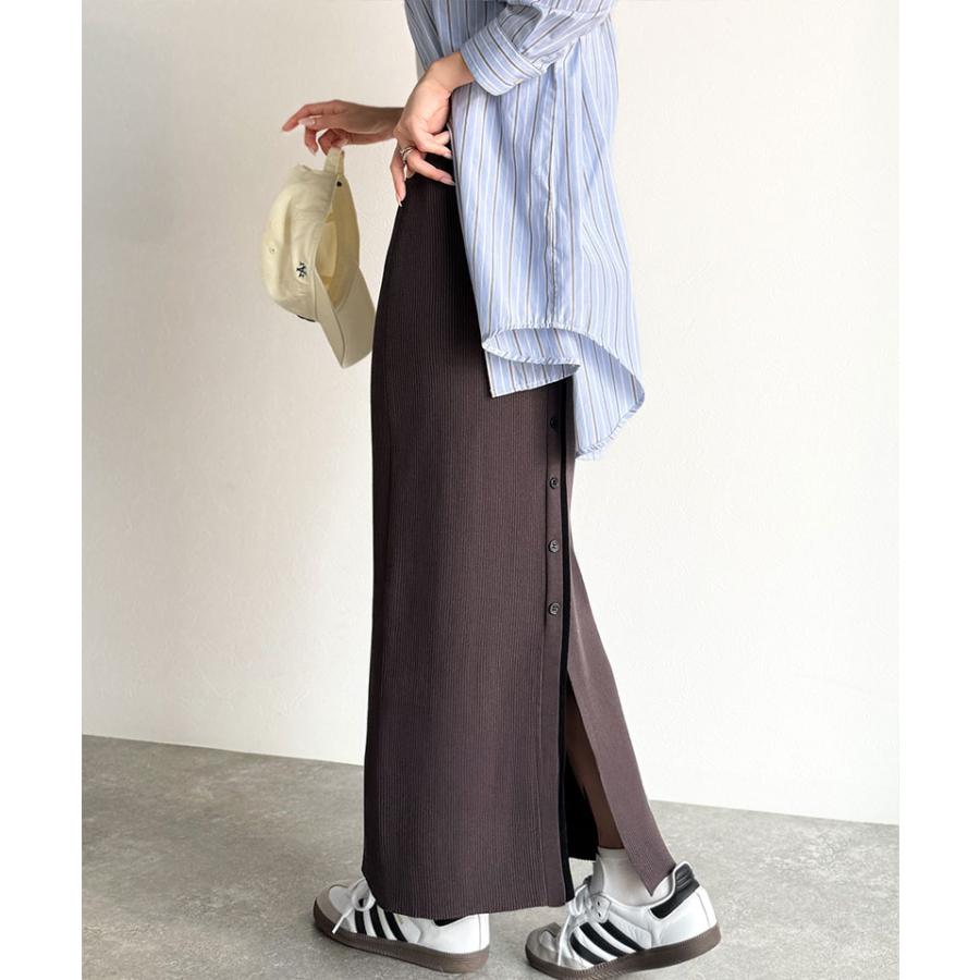 【 クラシカルエルフ classical elf 】 スカート ロング 秋冬 レディース ボトムス 前後 2way 配色 ボタン ライン リブスカート ロング丈 タイト | classicalelf | 14