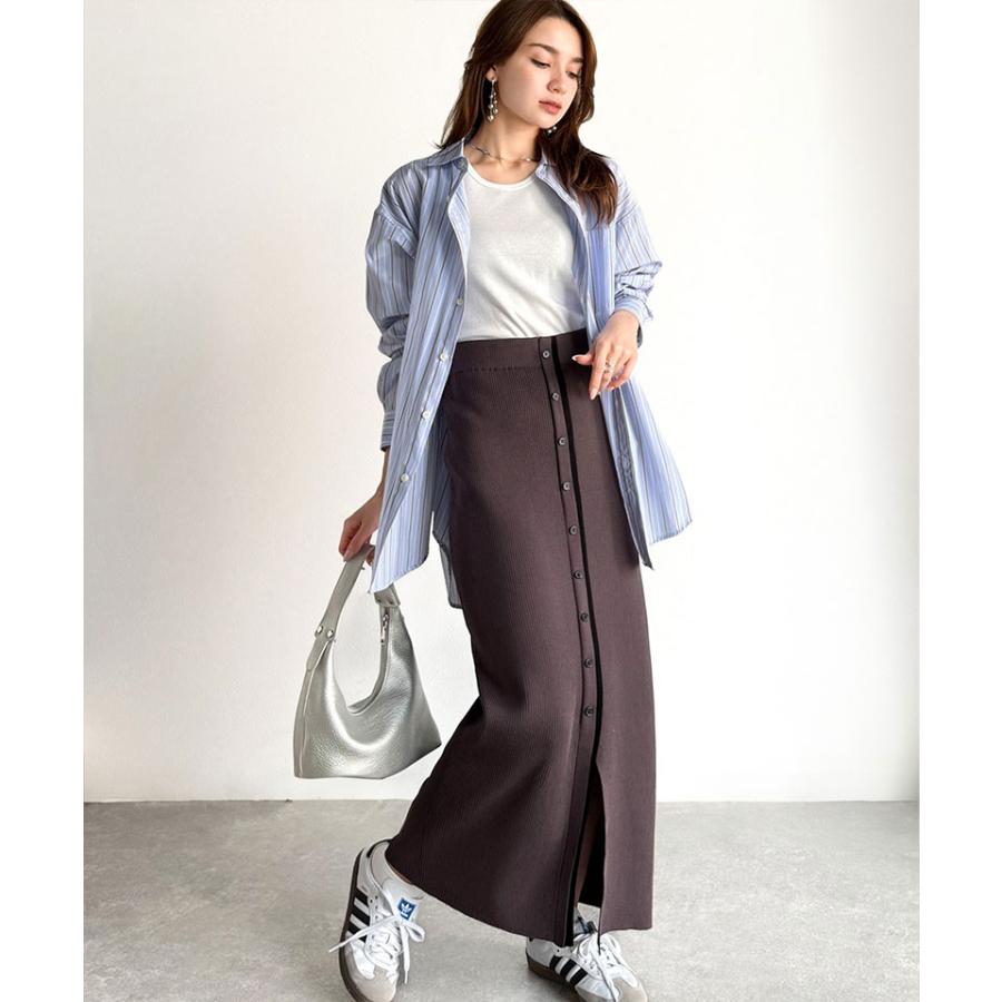 【 クラシカルエルフ classical elf 】 スカート ロング 秋冬 レディース ボトムス 前後 2way 配色 ボタン ライン リブスカート ロング丈 タイト | classicalelf | 15