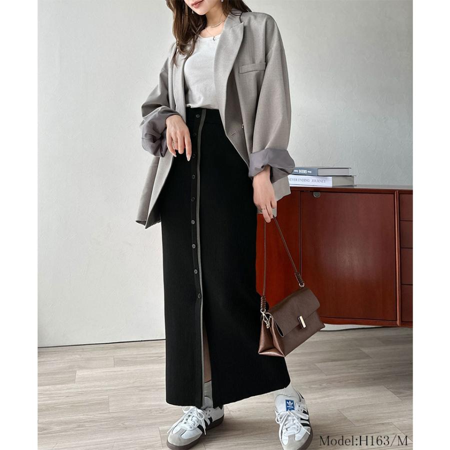 【 クラシカルエルフ classical elf 】 スカート ロング 秋冬 レディース ボトムス 前後 2way 配色 ボタン ライン リブスカート ロング丈 タイト | classicalelf | 02