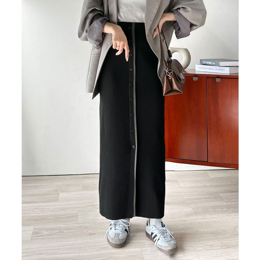 【 クラシカルエルフ classical elf 】 スカート ロング 秋冬 レディース ボトムス 前後 2way 配色 ボタン ライン リブスカート ロング丈 タイト | classicalelf | 03