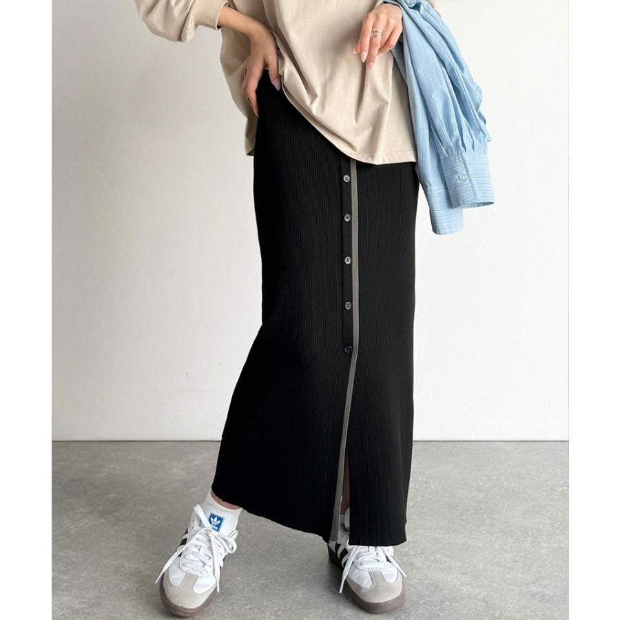 【 クラシカルエルフ classical elf 】 スカート ロング 秋冬 レディース ボトムス 前後 2way 配色 ボタン ライン リブスカート ロング丈 タイト | classicalelf | 04