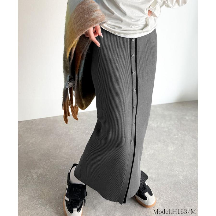 【 クラシカルエルフ classical elf 】 スカート ロング 秋冬 レディース ボトムス 前後 2way 配色 ボタン ライン リブスカート ロング丈 タイト | classicalelf | 07