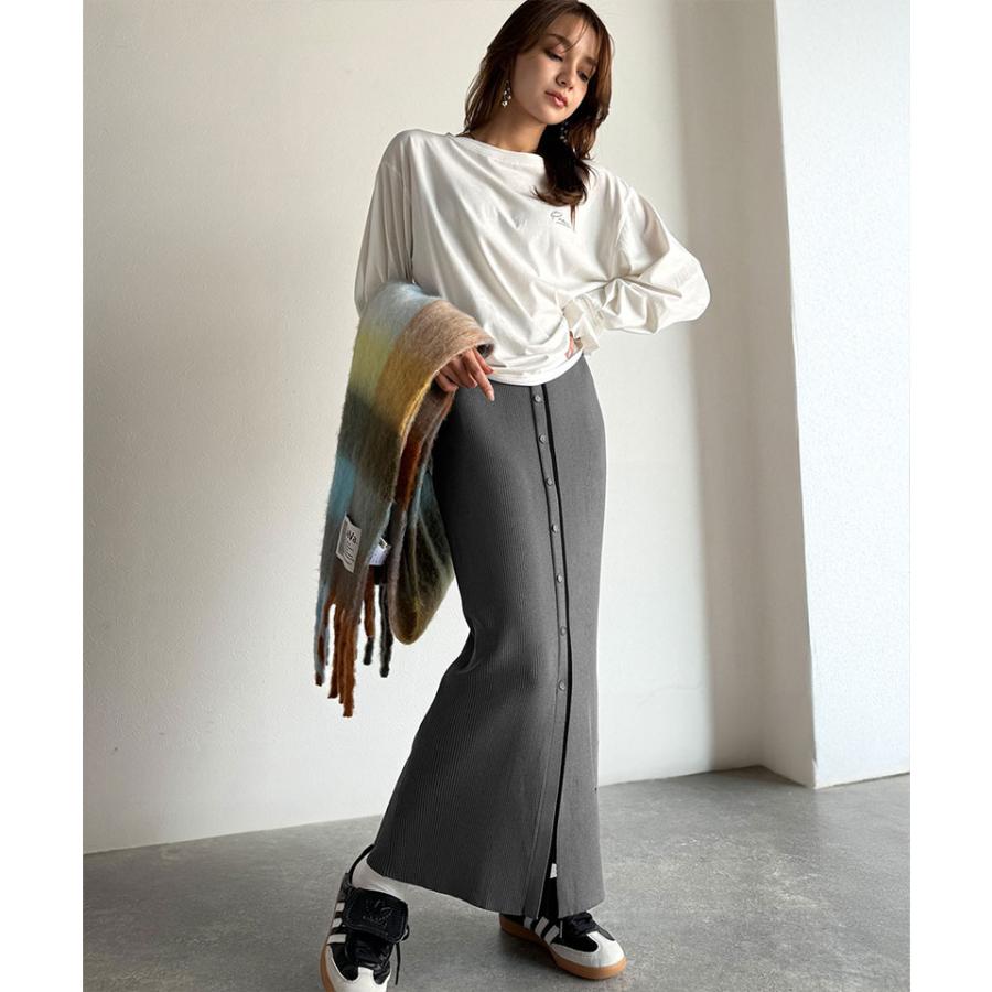 【 クラシカルエルフ classical elf 】 スカート ロング 秋冬 レディース ボトムス 前後 2way 配色 ボタン ライン リブスカート ロング丈 タイト | classicalelf | 08