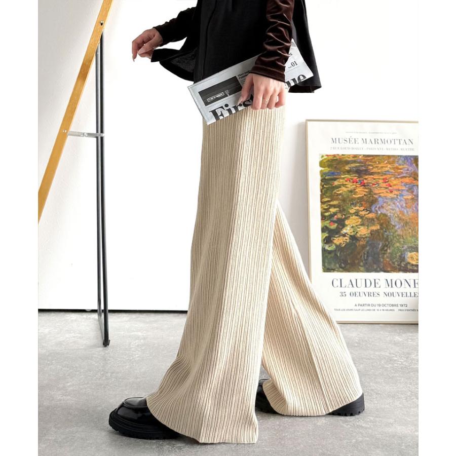 【 クラシカルエルフ classical elf 】ボトムス レディース 秋冬 パンツ 履き心地 楽ちん スッキリ 脚長魅せ ランダムリブ ニットパンツ ウエスト | classicalelf | 14