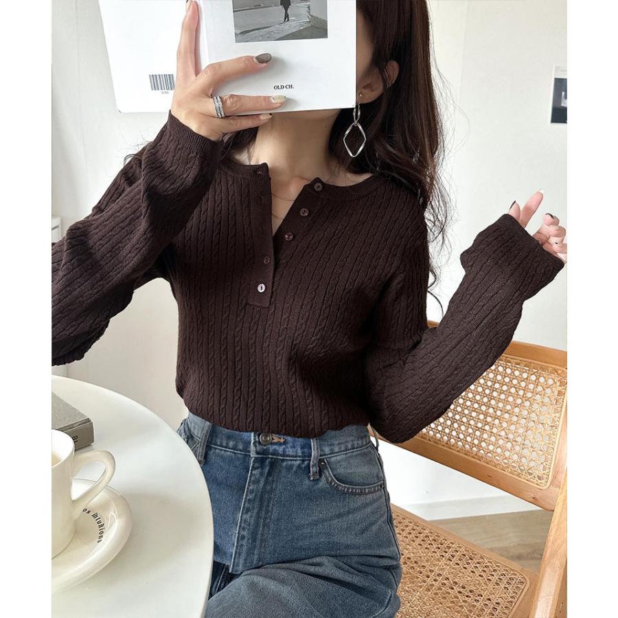 【 クラシカルエルフ classical elf 】ニット レディース 長袖 トップス もっちり 柔らか ミニ ケーブル 編み ヘンリーネック 長袖 ゆるっと | classicalelf | 15