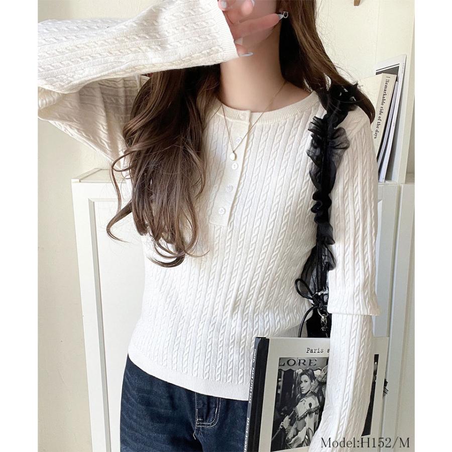 【 クラシカルエルフ classical elf 】ニット レディース 長袖 トップス もっちり 柔らか ミニ ケーブル 編み ヘンリーネック 長袖 ゆるっと | classicalelf | 02