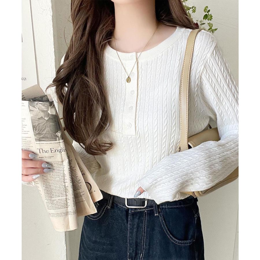 【 クラシカルエルフ classical elf 】ニット レディース 長袖 トップス もっちり 柔らか ミニ ケーブル 編み ヘンリーネック 長袖 ゆるっと | classicalelf | 03